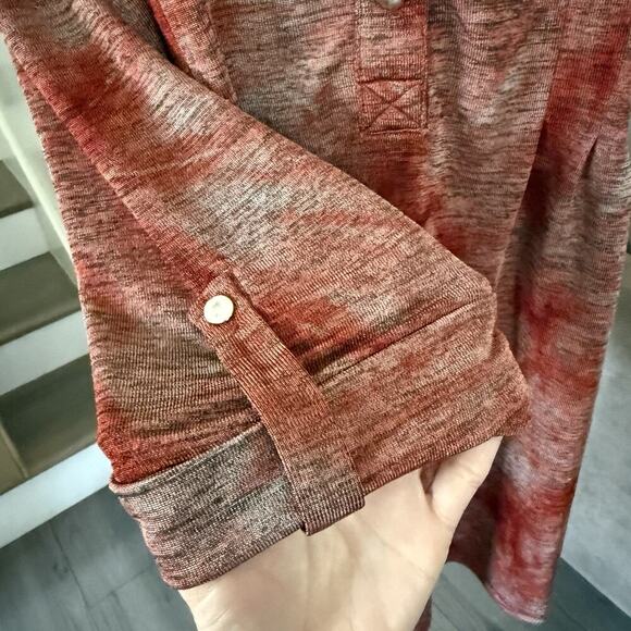 Cocomo Y2K Blouse Sz 1X Plus Boho Roll Tab Pink Orange Stretchy Abstract Artsy - Picture 4 of 6